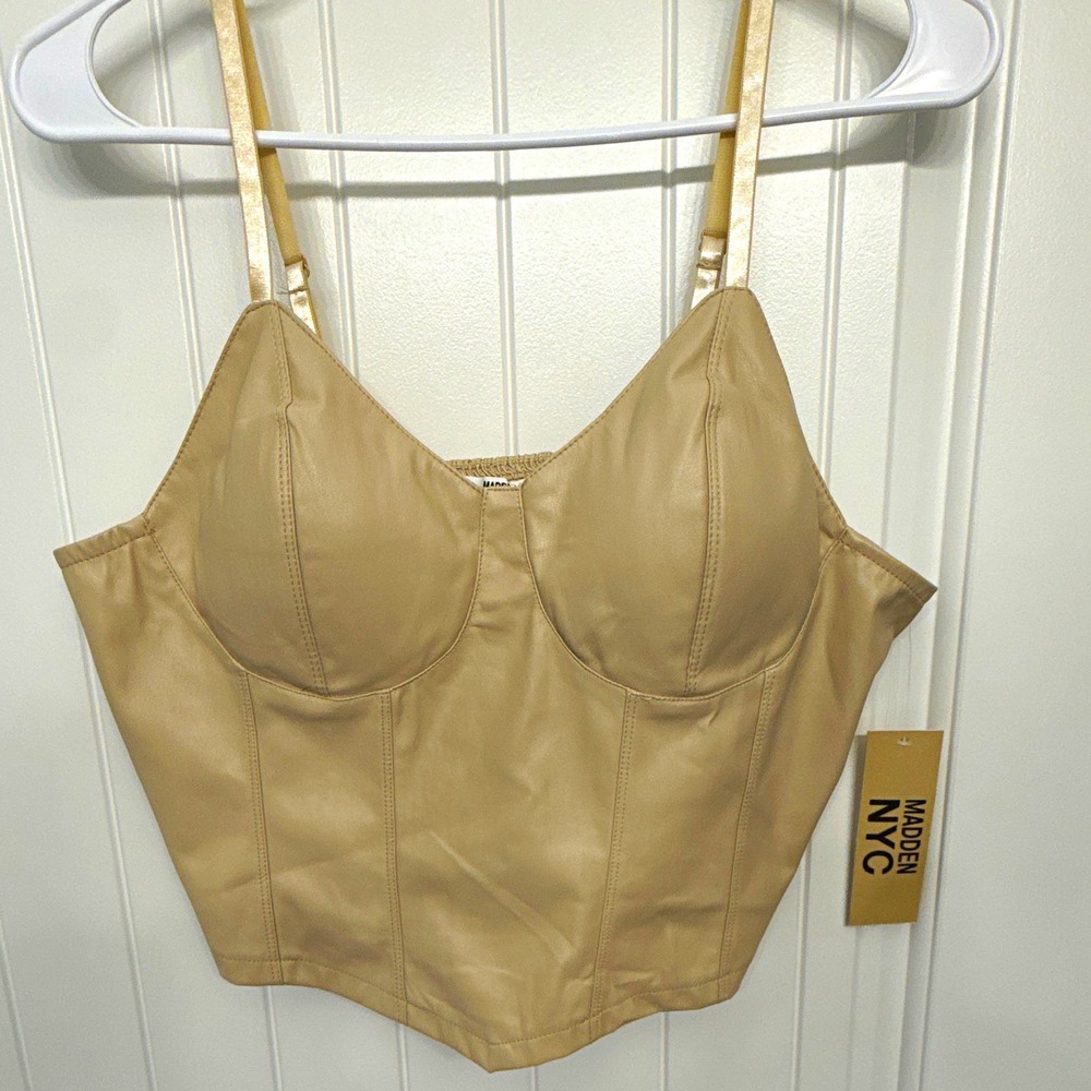 Madden NYC Beige Bustier Corset Top Juniors XL Adjustable Spaghetti Straps NWT